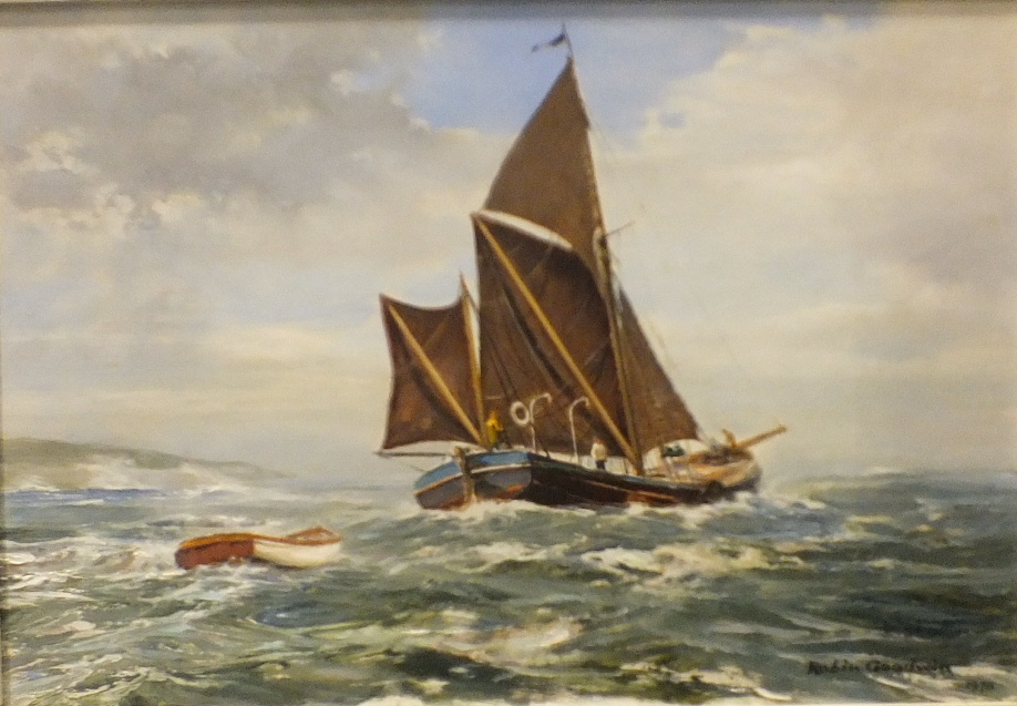 •Robin Goodwin (1909-1997) FISHING BOAT AND DINGHY Oil on board, signed and dated 1978, 26 x 39cm.