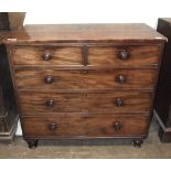 A Late-Georgian mahogany chest of two short and three long cockbeaded drawers, on turned feet, 110cm