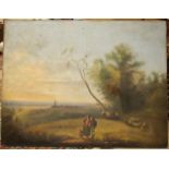 19th century Continental School LANDSCAPE WITH FIGURES AND SHEEP IN THE FOREGROUND Oil on canvas,