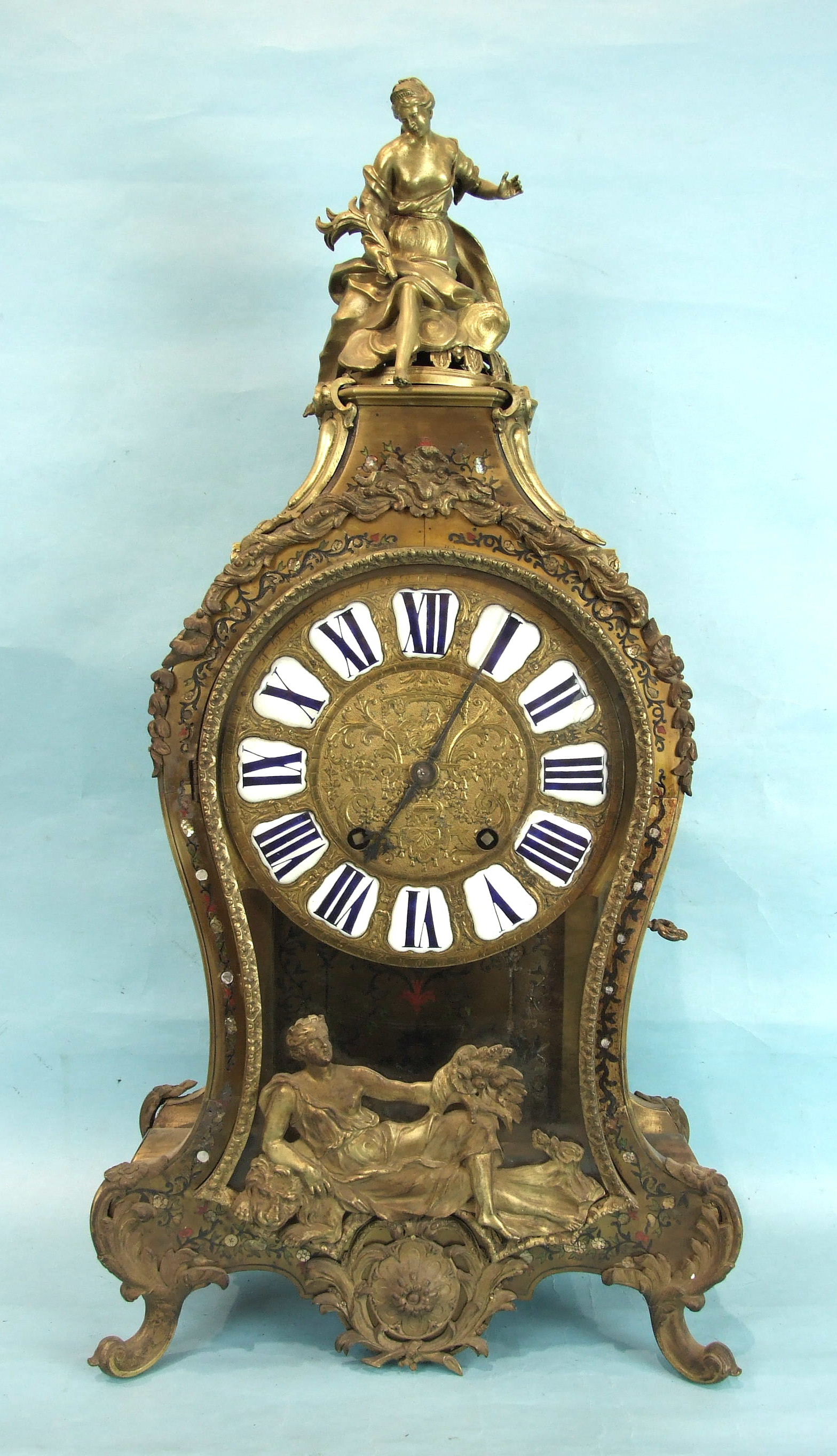 An 18th Century French large Boulle bracket clock of overall balloon shape, the case embellished