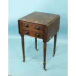 A George IV mahogany work table, the rectangular top with two drop leaves above two frieze and two