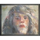 •R O Lenkiewicz (1941-2002) SELF PORTRAIT, HEAD Oil on board, twice signed and inscribed Hot/Cold