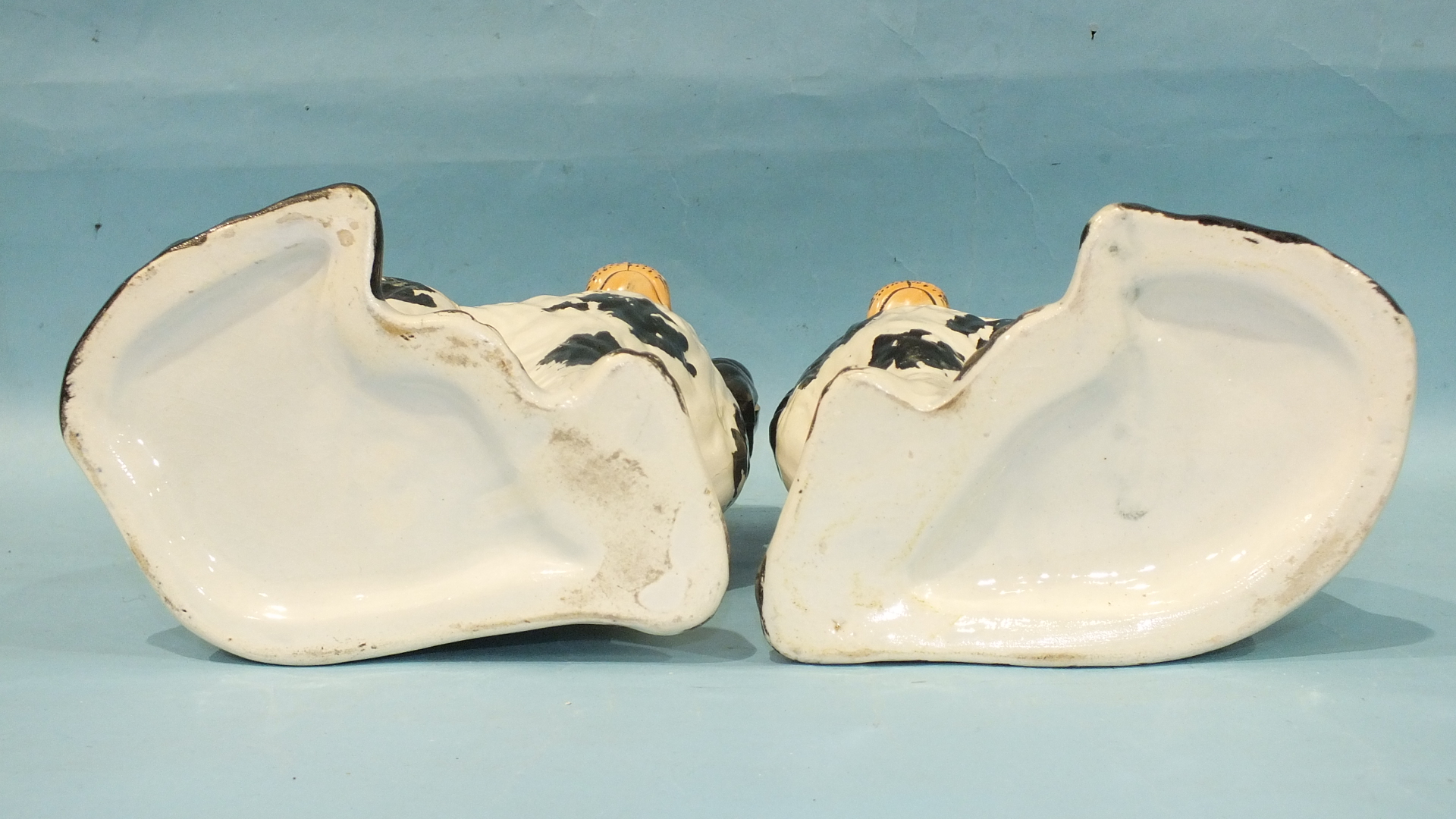 A pair of 19th century Staffordshire pottery spaniel figures with 'Disraeli curl' decoration, (one - Image 4 of 4