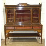 A 19th century mahogany and marquetry spinet case converted as a display cabinet, the fret work