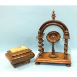 A late-19th/early-20th century mahogany watch stand of arched portico shape, 36cm high and a