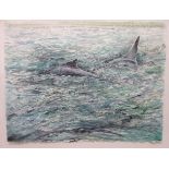 •Robin Armstrong HUMPBACK WHALE AND CALF, MERIMBULA N.S.W. Watercolour, signed with inscription