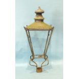 A painted copper gas street lantern top of typical square tapered form complete with glass panels,