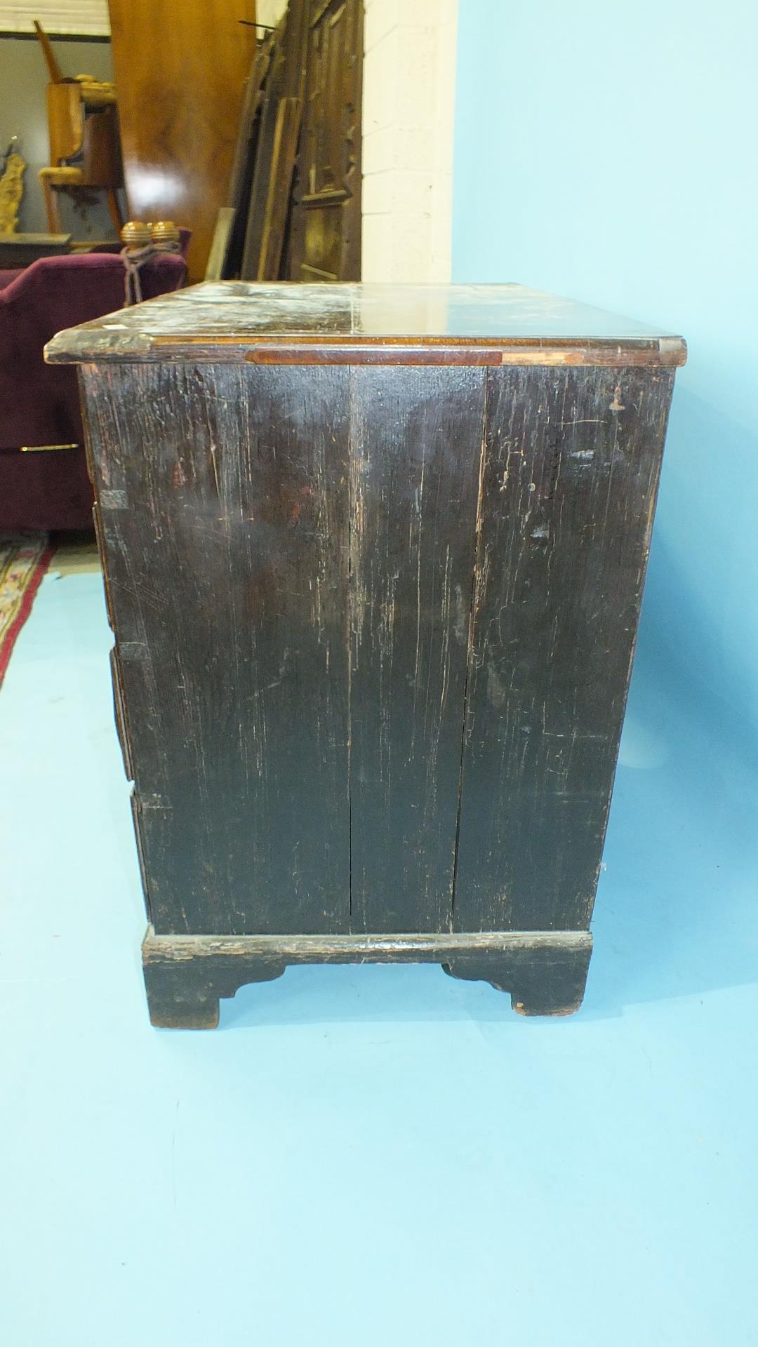 An early-18th century mahogany small chest of four long drawers, on bracket feet, 83cm wide, 79cm - Image 3 of 5