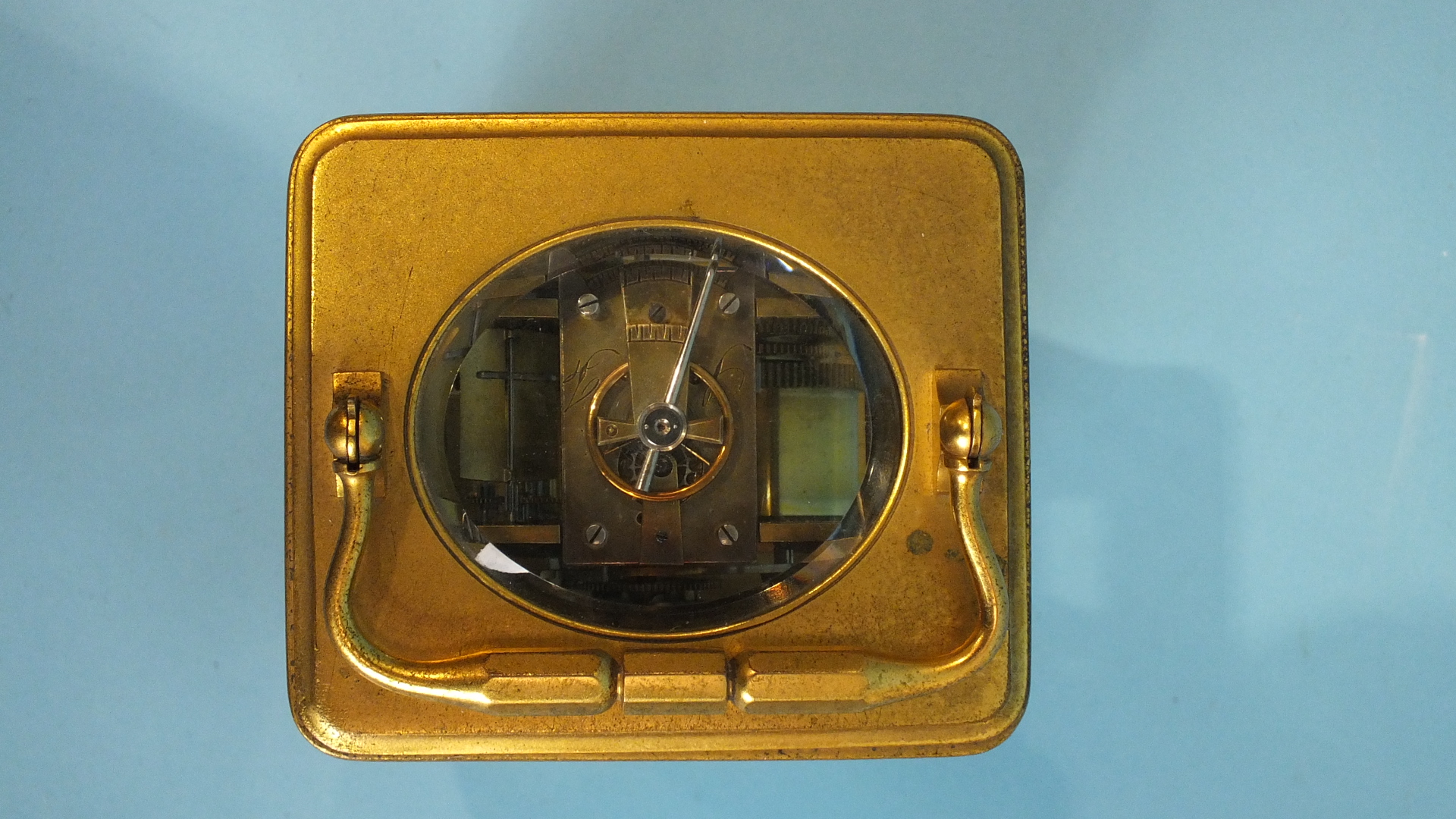 A 19th century gilt brass carriage clock, the white enamel dial signed Hry Marc, Paris, with typical - Image 5 of 5