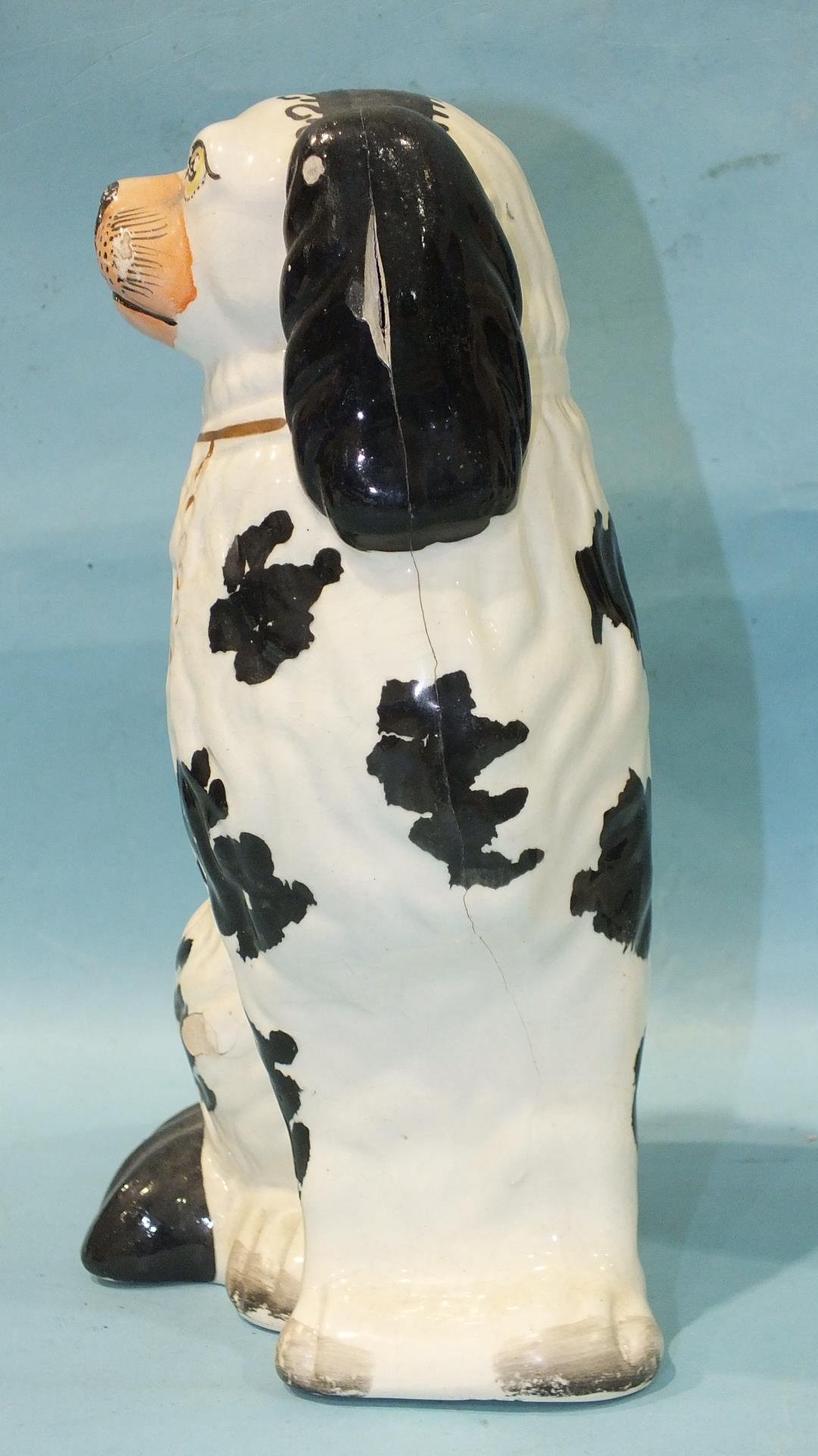 A pair of 19th century Staffordshire pottery spaniel figures with 'Disraeli curl' decoration, (one - Image 3 of 4