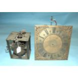 An 18th century brass clock dial and movement, signed Stephen Wilmshort, Oldham, and another clock