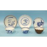A group of three Nankin Cargo tea bowls and saucers, Chinese c1750, together with the original