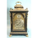 John Pritchard, London, a George III ebonised bracket clock, the sarcophagus top with gilt metal