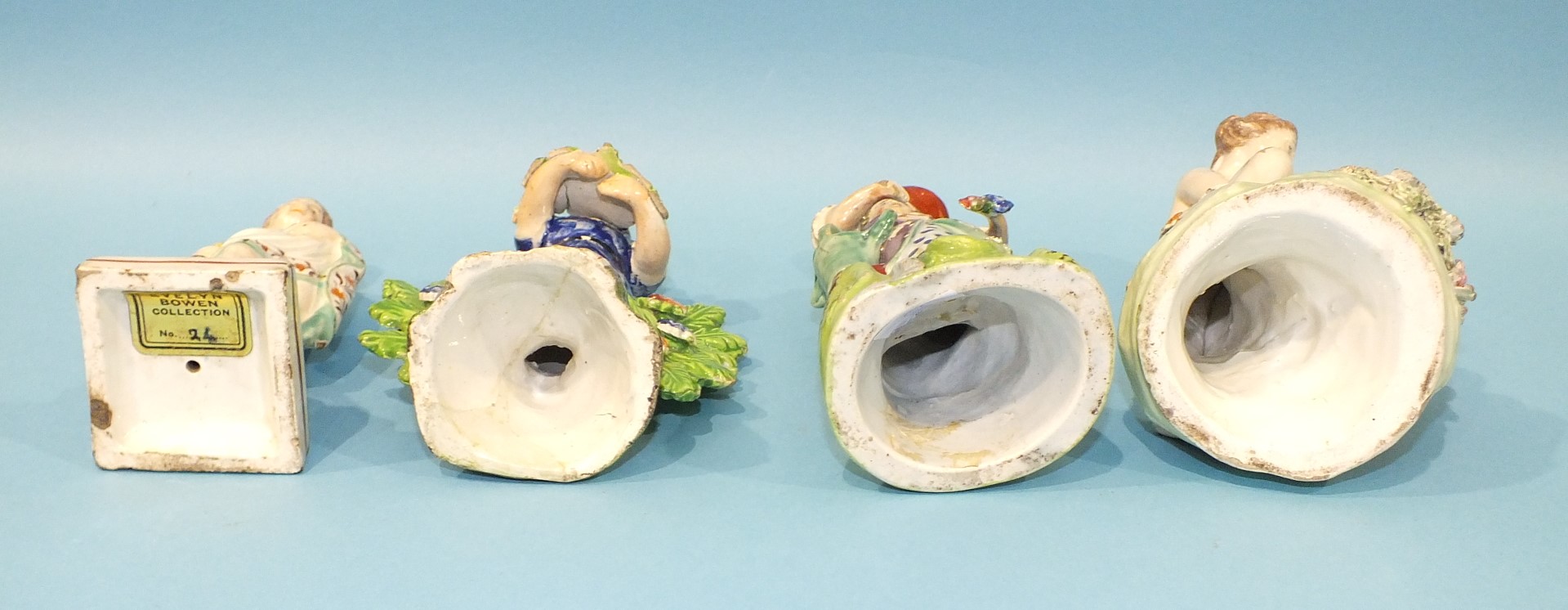 Four 19th century Staffordshire pearlware small figures, three representing children in rural - Image 3 of 3