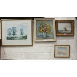 Peter Toms, Moorings, signed watercolour, titled on label verso, 12 x 14.5cm, R H Combe, Little