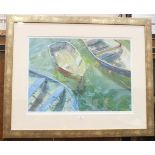 After J Bartholomew, Moored Rowing Boats, a limited edition coloured print, 51 x 70cm, signed and