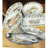 Five pieces of Portmeirion The Complete Angler, British Fishes decorative wares: two shallow oval