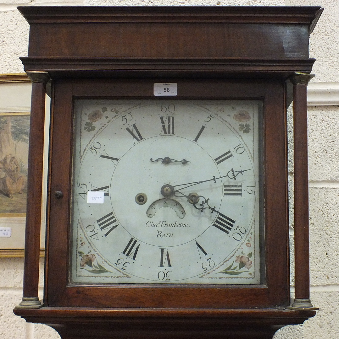 A 19th century mahogany long case clock, the painted dial with calendar aperture and seconds - Image 2 of 2