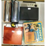 A collection of battery operated 45rpm record players, including Corello, Steepletome, Lansay Buggy,