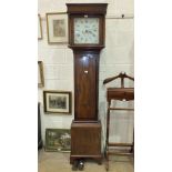 A 19th century mahogany long case clock, the painted dial with calendar aperture and seconds