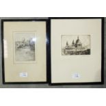 Ray Allen, Warwick Castle, etching, and another, St Pauls, (2).