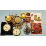 Five various pocket watches (af), and a quantity of Boys Brigade badges including The Queen's