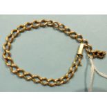 A gold curb link bracelet with concealed clasp, (unmarked, tested as 14ct, worn), 16g.