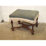 An Edwardian low nursing chair with upholstered back and a 20th century mahogany stool, (2).