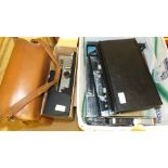 Two Phillips transistor radios in original carrying cases, four Discatron radio/single players and