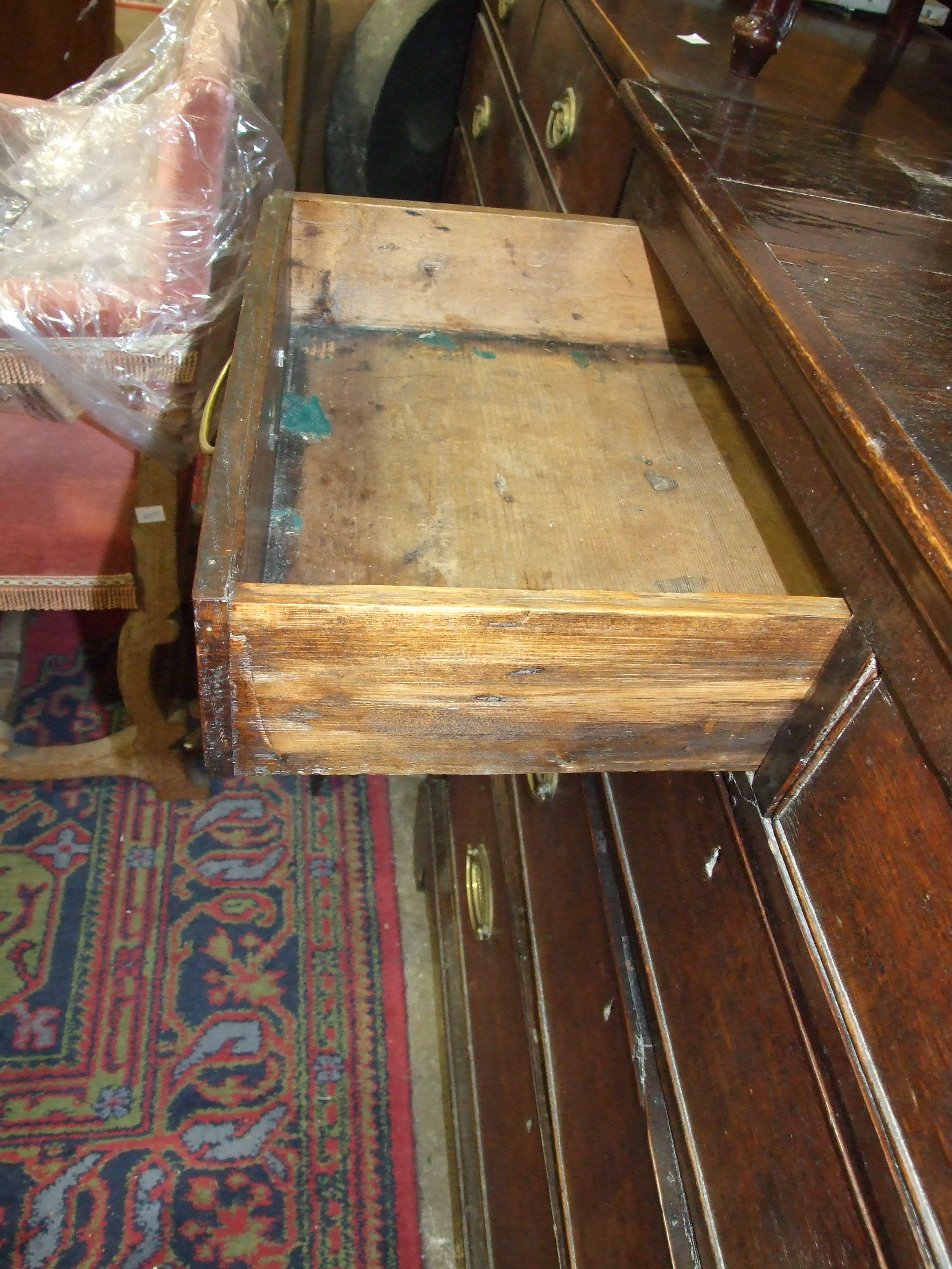 An antique oak chest of two short and three long drawers, on bracket feet, 102cm wide. - Image 3 of 3