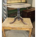 A pine kitchen table the rectangular top above a frieze drawer, on grained turned legs, 118.5 x 77cm