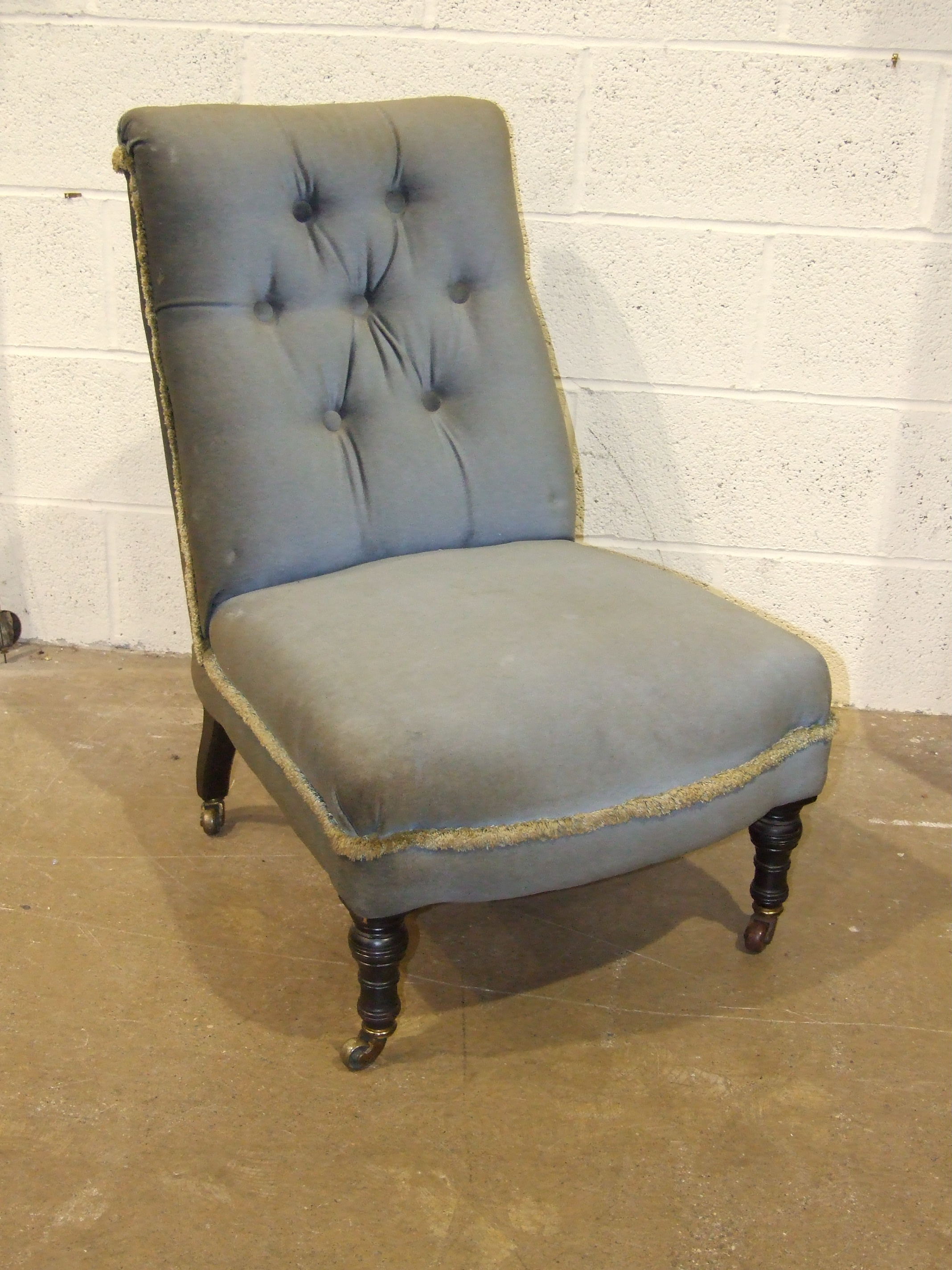 An Edwardian low nursing chair with upholstered back and a 20th century mahogany stool, (2). - Image 2 of 2