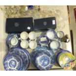 A collection of Broadhurst Ironstone English Scene blue and white tea and dinnerware and other