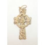 A Victorian ivory cross pendant, ornately-carved with roses and garlands, 10 x 5cm.