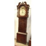 A 19th century mahogany North Country long case clock, the arched dial painted with stag hunting