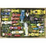 Thirty various diecast racing cars, including: two Triang Mini Hi-Way cars, (no drivers), eight