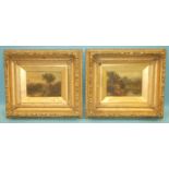 G Noris?, 'Water Mill', oil on board, 14 x 19cm and a companion, a pair, in gilt gesso frames and