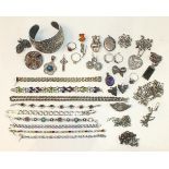 An Indian-style silver cuff bangle and various other silver jewellery, some gem-set, ___15½oz.