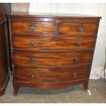 A Victorian bow-fronted chest of two short and three long drawers, on bracket feet, 103cm wide,