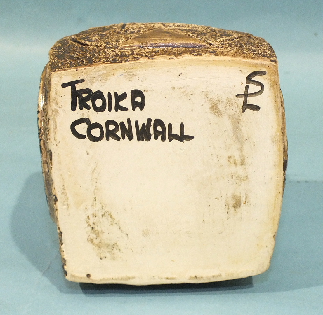 A Troika square vase by Sue Lowe, 1976-77, signed 'SL', 9cm high. - Image 3 of 3