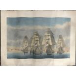 After R Dodd, a set of four coloured unframed engravings of the Battle of Trafalgar: 'Rear