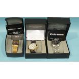 Three gentleman's wrist watches, boxed: 'Swiss Master', 'Extreme' and 'Christin Lars', (3).