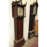 A 19th century mahogany long case clock with painted arched dial and bell-striking twin-train