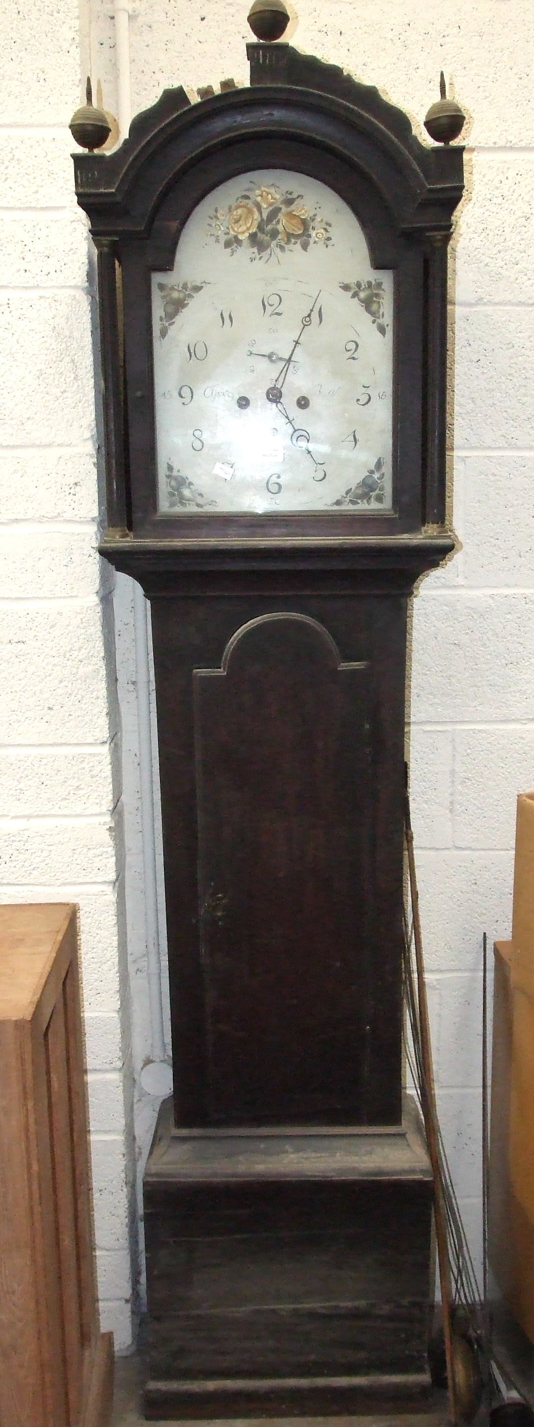 A 19th century mahogany long case clock with painted arched dial and bell-striking twin-train - Image 2 of 3