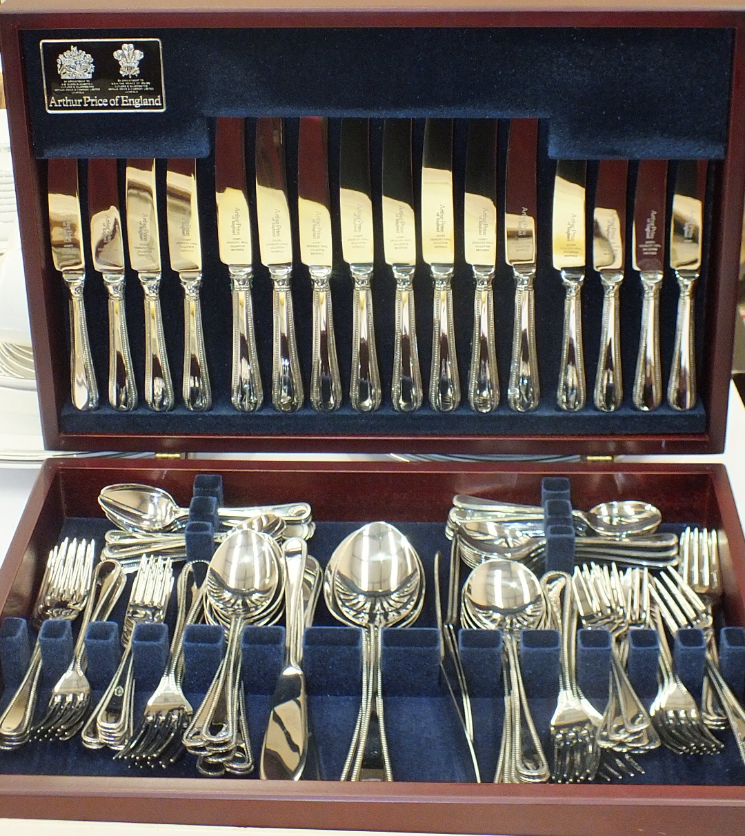 A canteen of Arthur Price stainless cutlery, eight-piece setting, in fitted box.