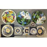 Three Royal Doulton plates decorated with birds and foliage together with various Royal Worcester '