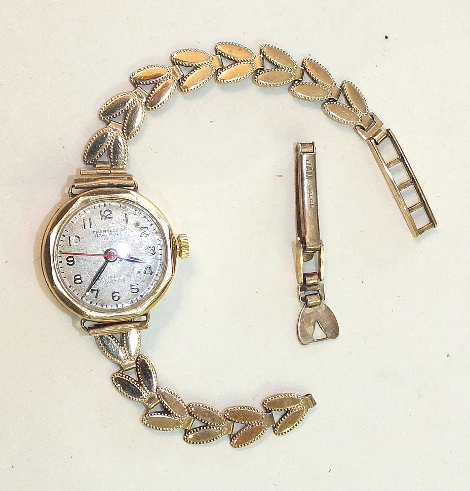 A ladies Frankland Vital Pulse wrist watch with 9ct gold case and bracelet, (bracelet a/f), with box