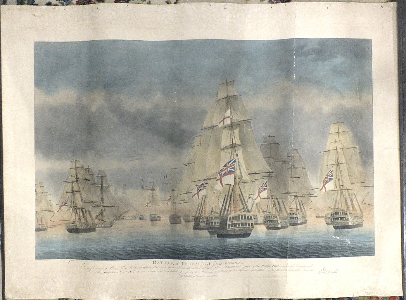 After R Dodd, a set of four coloured unframed engravings of the Battle of Trafalgar: 'Rear - Image 4 of 5