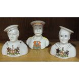 An Arcadian China crested model of a sailor bust, the hat band impressed 'HMS Queen Elizabeth', (