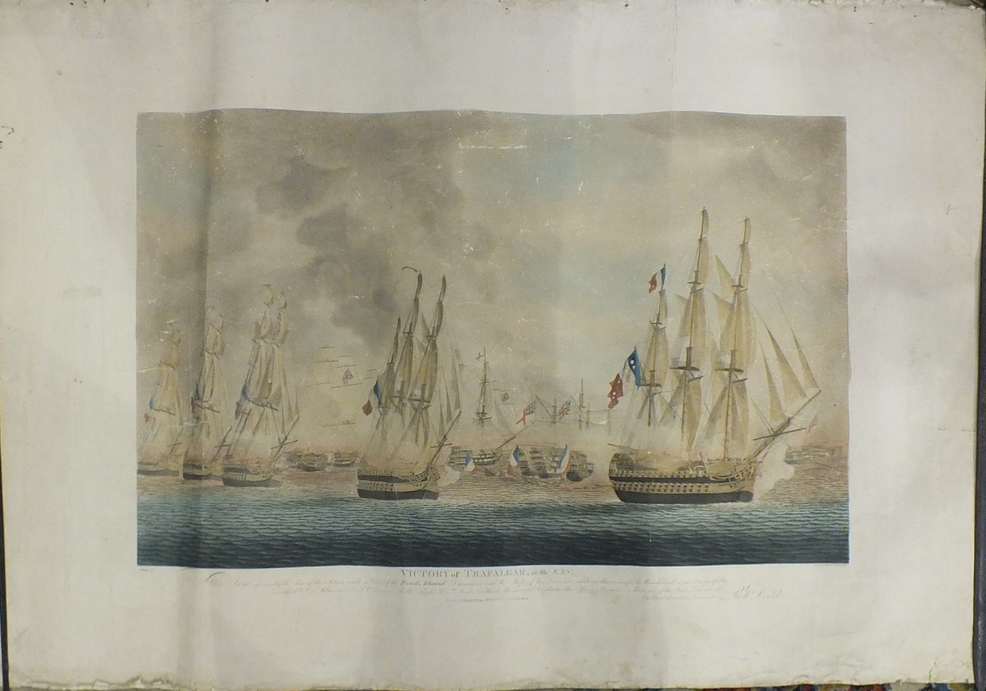 After R Dodd, a set of four coloured unframed engravings of the Battle of Trafalgar: 'Rear - Image 2 of 5